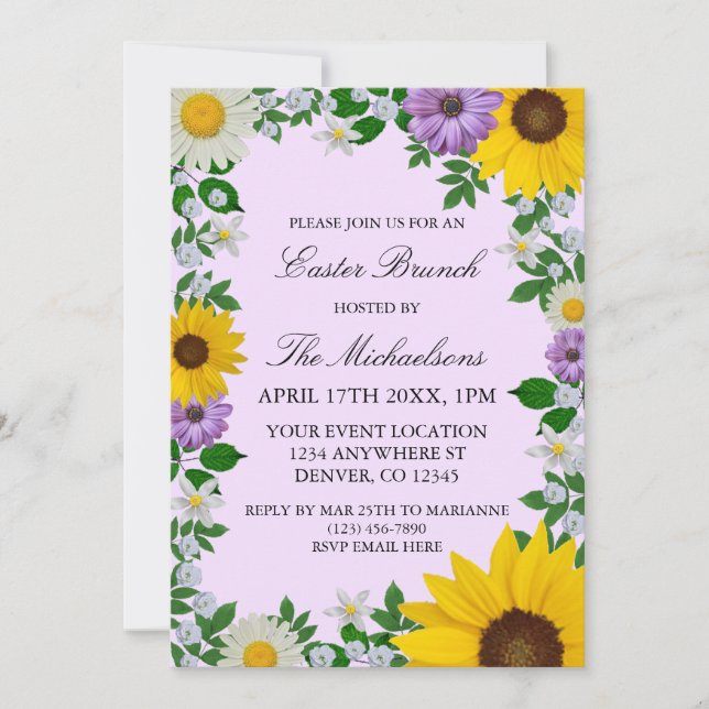 Rustic Sunflower Daisy Floral Easter Invitation (Front)