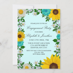 Rustic Sunflower Daisy Floral Engagement Party Invitation