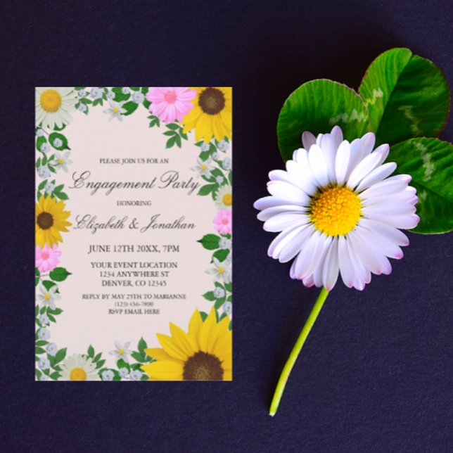Rustic Sunflower Daisy Floral Engagement Party Invitation (Creator Uploaded)