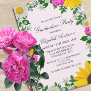 Rustic Sunflower Daisy Floral Graduation Invitation