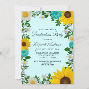 Rustic Sunflower Daisy Floral Graduation Party Invitation