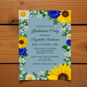 Rustic Sunflower Daisy Floral Graduation Party Invitation