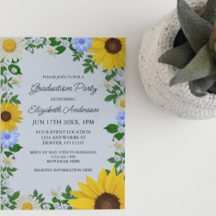 Rustic Sunflower Daisy Floral Graduation Party Invitation