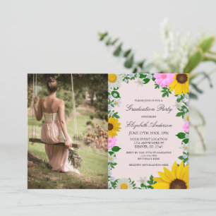 Rustic Sunflower Daisy Floral Graduation Party Invitation