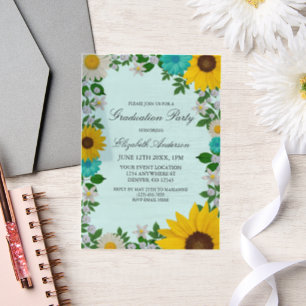 Rustic Sunflower Daisy Floral Graduation Party Vellum Invitations