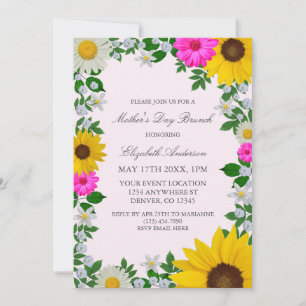 Rustic Sunflower Daisy Floral Mother's Day Invitation