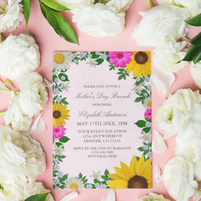 Rustic Sunflower Daisy Floral Mother's Day Invitation (Creator Uploaded)