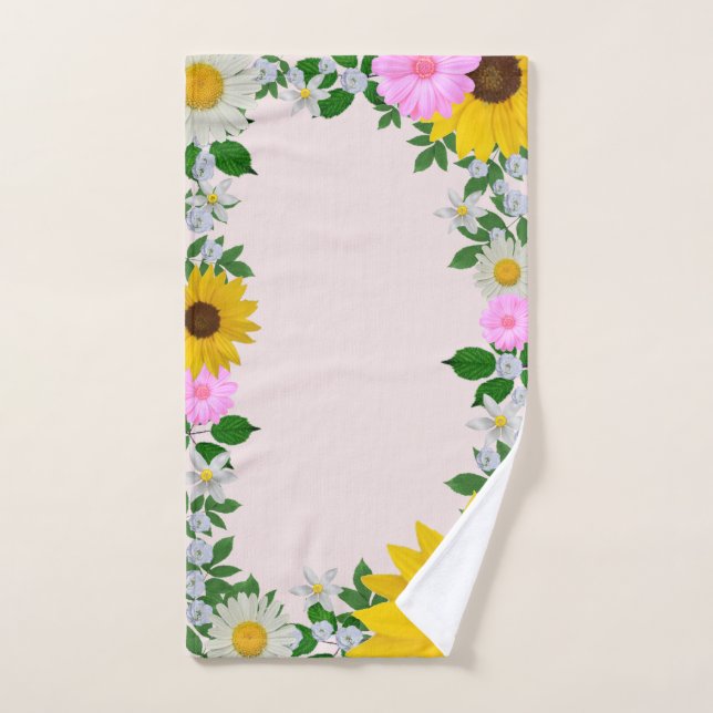 Rustic Sunflower Daisy Floral Pink Hand Towel (Hand Towel)