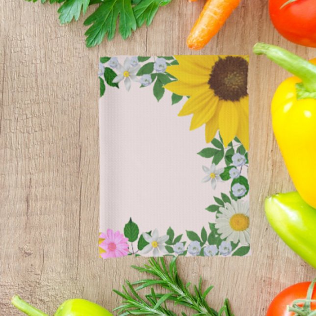 Rustic Sunflower Daisy Floral Pink Tea Towel (Creator Uploaded)