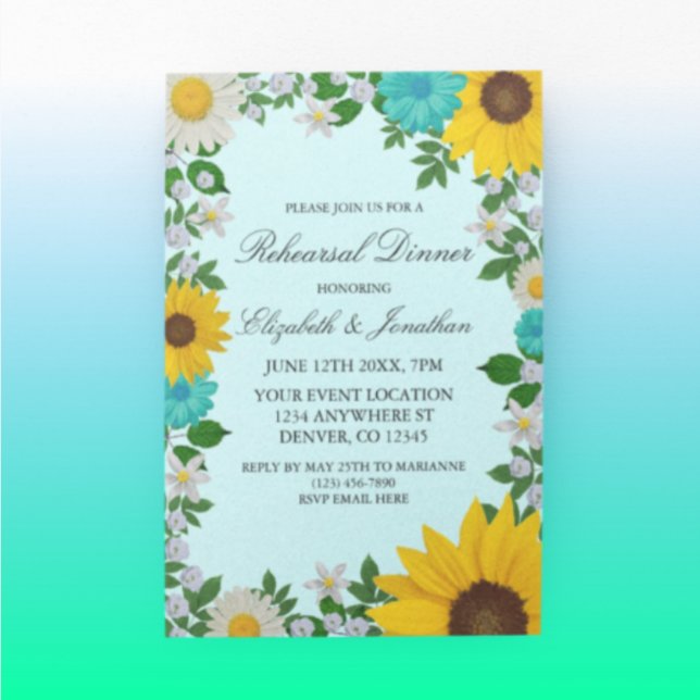 Rustic Sunflower Daisy Floral Rehearsal Dinner Invitation (Creator Uploaded)