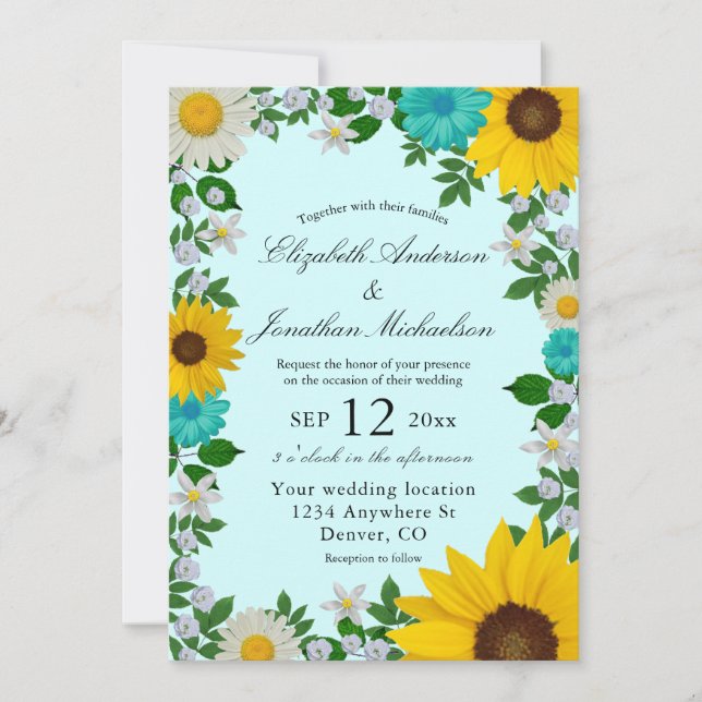 Rustic Sunflower Daisy Floral Wedding Invitation (Front)