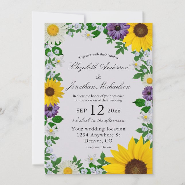 Rustic Sunflower Daisy Floral Wedding Invitation (Front)