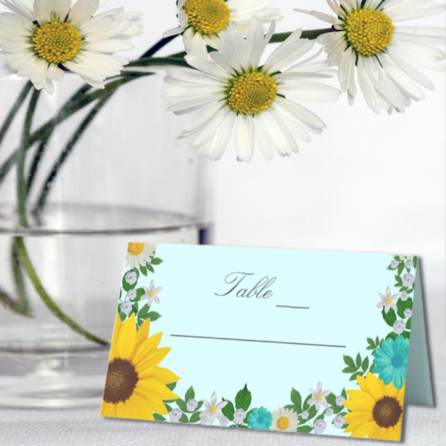 Rustic Sunflower Daisy Floral Wedding Place Card (Creator Uploaded)