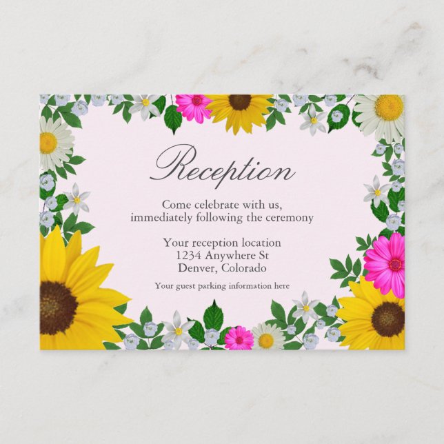 Rustic Sunflower Daisy Floral Wedding Reception Enclosure Card (Front)