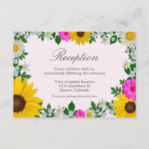 Rustic Sunflower Daisy Floral Wedding Reception Enclosure Card