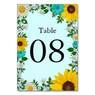 Rustic Sunflower Daisy Floral Wedding Table Number
