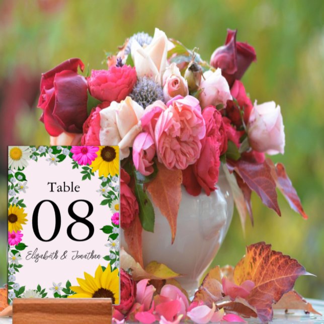 Rustic Sunflower Daisy Floral Wedding Table Number (Creator Uploaded)