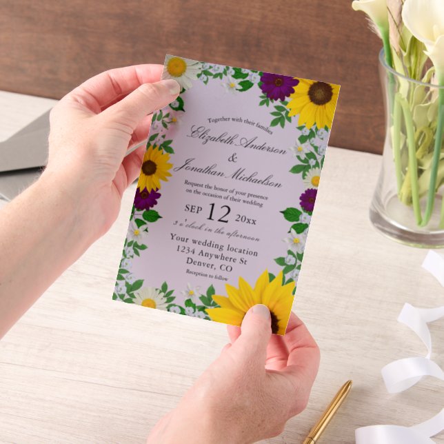 Rustic Sunflower Daisy Floral Wedding Vellum Invitations (Handheld)