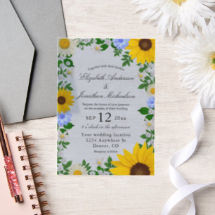 Rustic Sunflower Daisy Floral Wedding Vellum Invitations