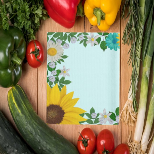 Rustic Sunflower Daisy Teal Floral Tea Towel (Creator Uploaded)