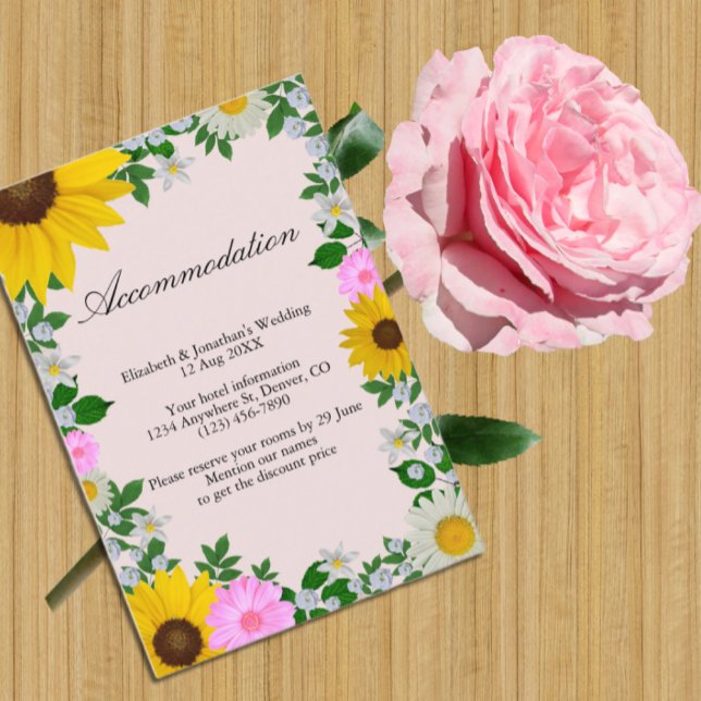 Rustic Sunflower Daisy Wedding Accommodation Enclosure Card (Creator Uploaded)
