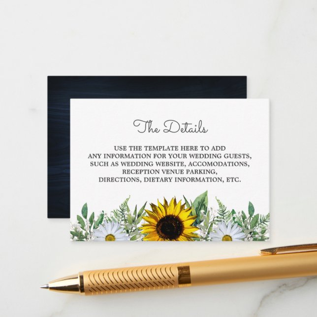 Rustic Sunflower|Daisy Wedding Enclosure Card (Front/Back In Situ)