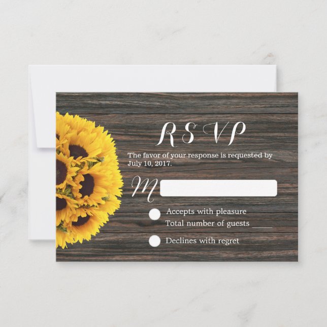 Rustic Sunflower Dark Wood Background Wedding RSVP (Front)