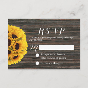 Rustic Sunflower Dark Wood Background Wedding RSVP Card