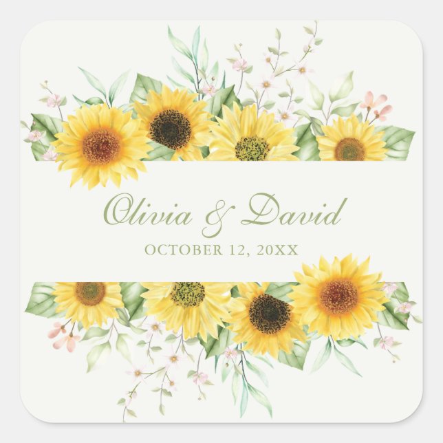 Rustic Sunflower Delight Wedding Square Sticker (Front)