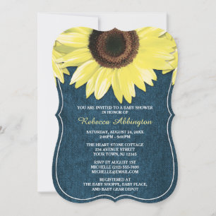 Rustic Sunflower Denim Baby Shower Invitations