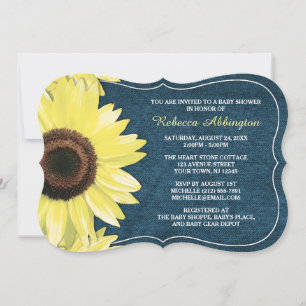 Rustic Sunflower Denim Baby Shower Invitations