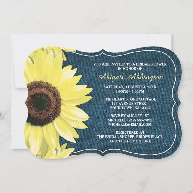 Rustic Sunflower Denim Bridal Shower Invitations (Front)