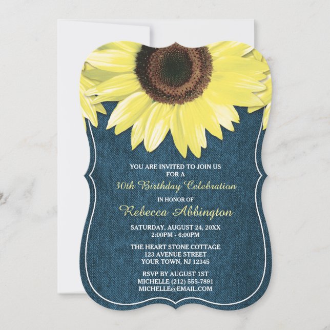 Rustic Sunflower Denim Country Birthday Invitation (Front)