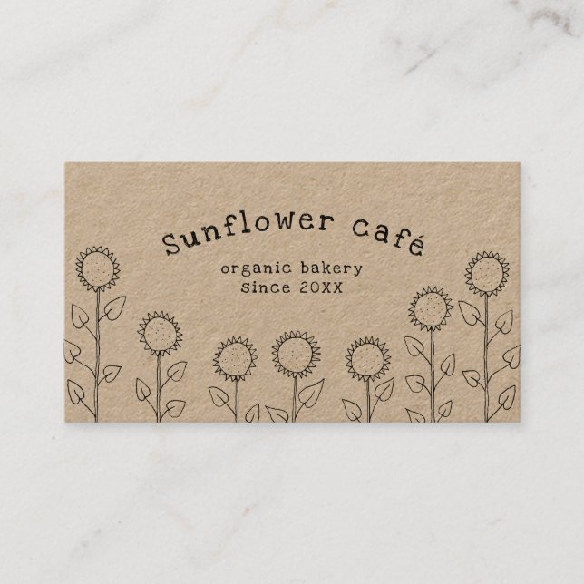 rustic sunflower doodle kraft business card (Front)