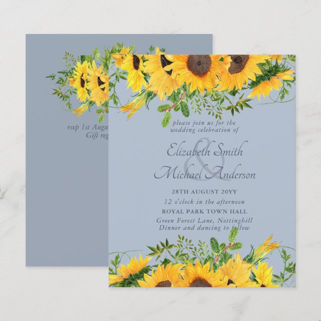 Rustic Sunflower Dusty Blue Themed BUDGET Wedding  (Front/Back)