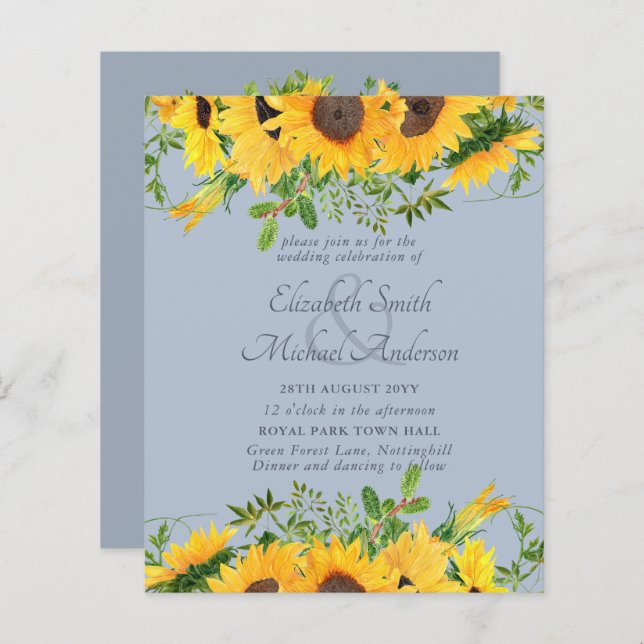 Rustic Sunflower Dusty Blue Themed Wedding  (Front/Back)