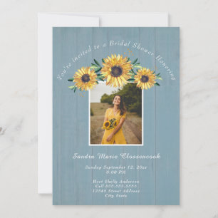 Rustic Sunflower Dusty Blue Wedding Bridal Shower Invitation