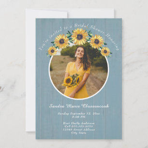 Rustic Sunflower Dusty Blue  Wedding Bridal Shower Invitation
