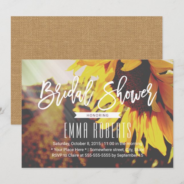 Rustic Sunflower Elegant Bridal Shower Invitation (Front/Back)