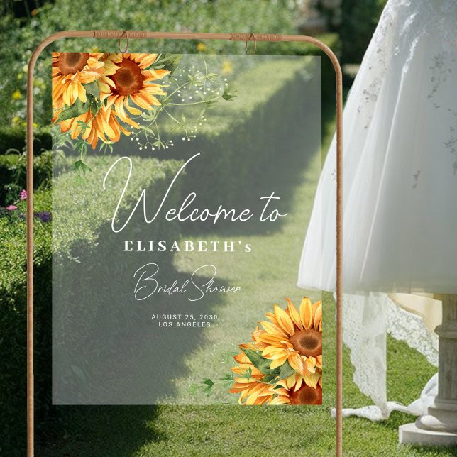 Rustic sunflower elegant bridal shower welcome acrylic sign (Creator Uploaded)