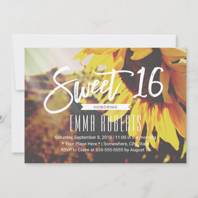 Rustic Sunflower Elegant Floral Sweet 16 Birthday Invitation (Front)