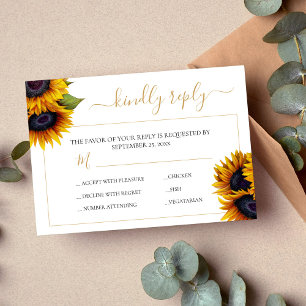 Rustic sunflower elegant modern chic wedding RSVP card