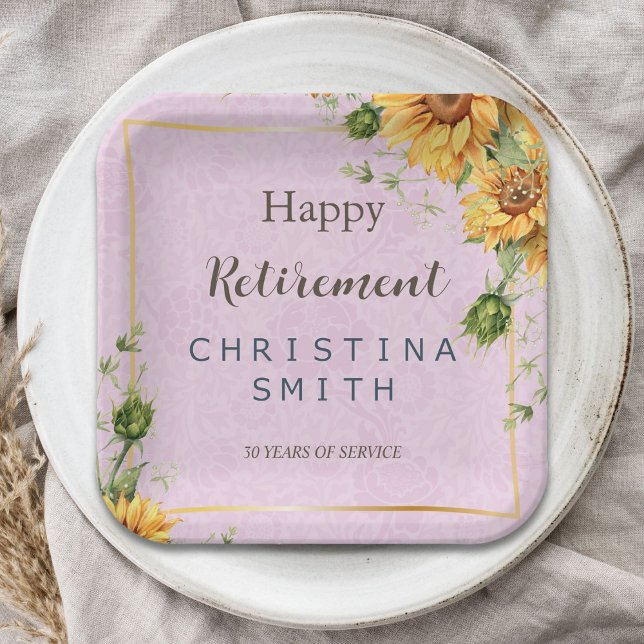 Rustic Sunflower Elegant Summer Retirement Party Paper Plate (Rustic Sunflower Elegant Summer Retirement Party Paper Plates)