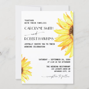 Rustic Sunflower Elegant  Watercolor Wedding Invitation