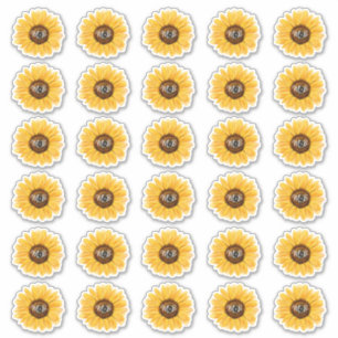 Rustic Sunflower Envelope Seals Monogram Initials