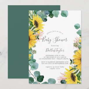 Rustic Sunflower Eucalyptus Baby Shower Invitation