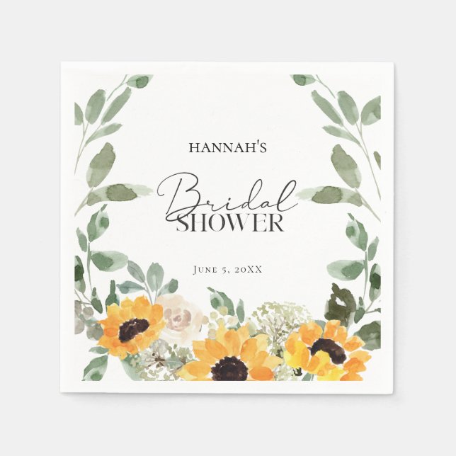 Rustic Sunflower Eucalyptus Bridal Shower Napkin (Front)