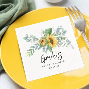 Rustic Sunflower Eucalyptus Bridal Shower Paper Napkin