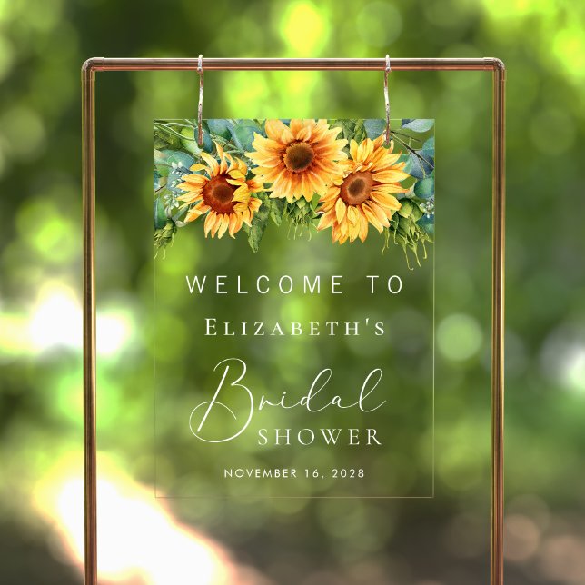 Rustic Sunflower Eucalyptus Bridal Shower Welcome Acrylic Sign (Creator Uploaded)