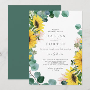 Rustic Sunflower Eucalyptus Casual Wedding Invitation